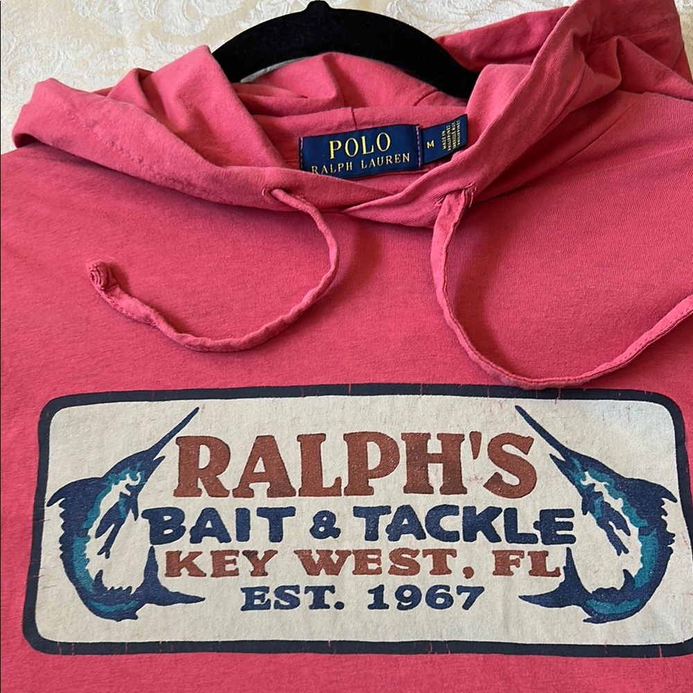 Ralph Lauren Salmon/Sherbert like color. Striking. Graphic Hoodie